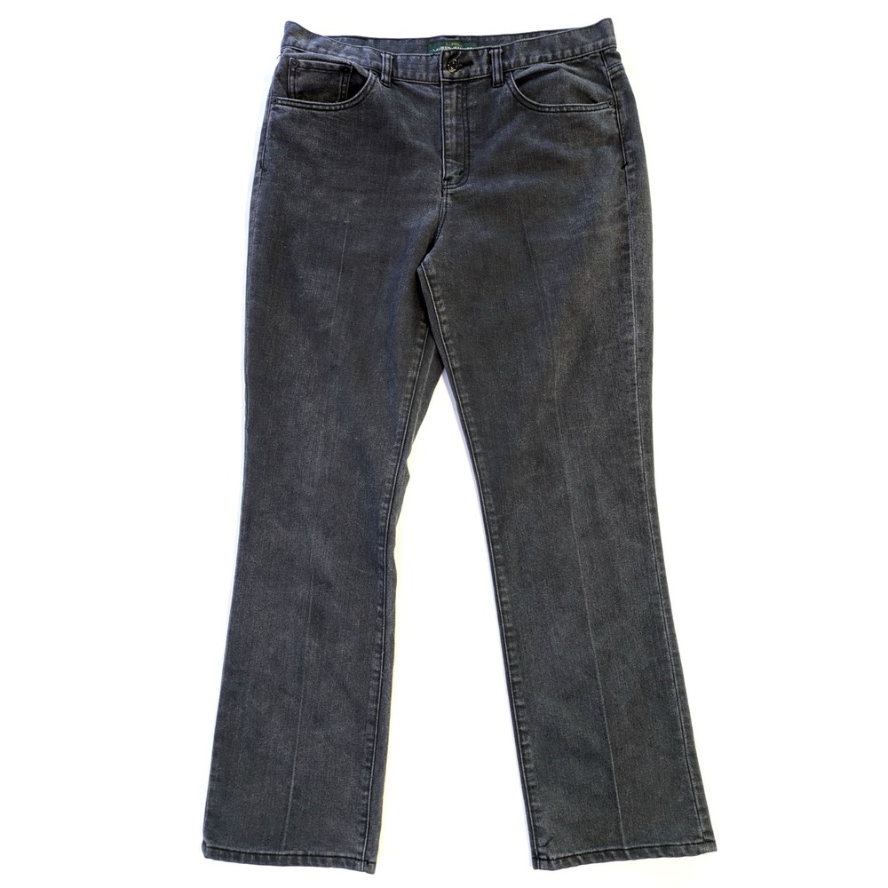 Lauren Ralph Lauren Classic Straight Jeans Black Faded Denim Size 12 Stretch